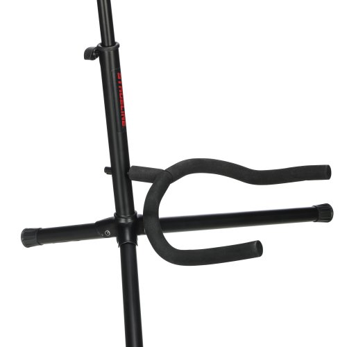 Stageline GS100B Guitar Stand – Universal Cradle for Acoustic & Electric Guitars, Adjustable Height 19″–31″, Black Finish with Rubber Padding & Security Strap