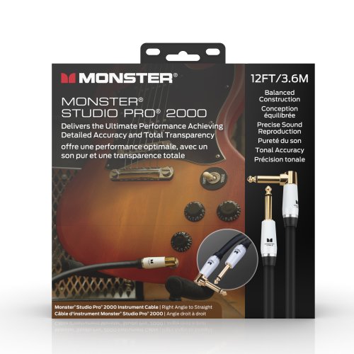 Monster SP2000-I-12AWW Studio Pro 2000 Instrument Cable. 12' Right Angle to Straight