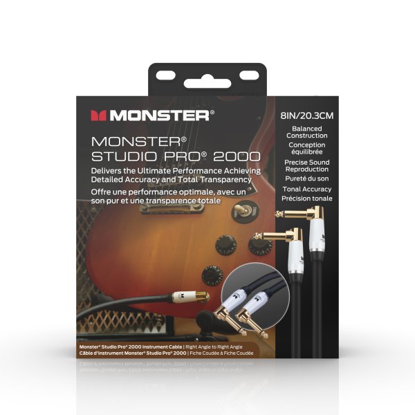 Monster SP2000-I-0.75DAWW Studio Pro 200 Instrument Cable. 8" Right Angle to Right Angle