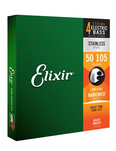 Elixir 14702 Stainless Steel (4 String) Bass Strings with NANOWEB. Long Scale Medium 50-105