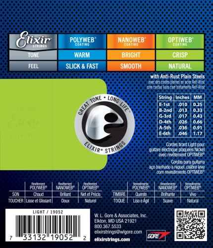 Elixir 19052 Nickel Plated Steel Electric Guitar Strings with OPTIWEB. Light 10-46