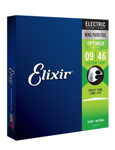 Elixir 19027 Nickel Plated Steel Electric Guitar Strings with OPTIWEB. Custom Light 9-46