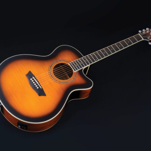Washburn EA15 Festival Series Mini Jumbo Cutaway Acoustic Electric Guitar. Tobacco Burst