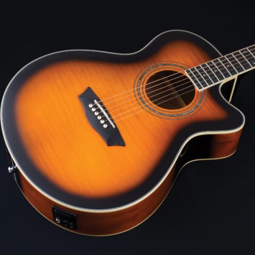 Washburn EA15 Festival Series Mini Jumbo Cutaway Acoustic Electric Guitar. Tobacco Burst
