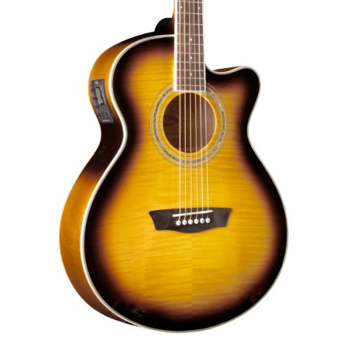Washburn EA15 Festival Series Mini Jumbo Cutaway Acoustic Electric Guitar. Tobacco Burst
