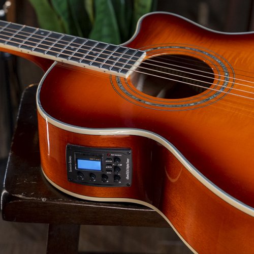 Washburn EA15 Festival Series Mini Jumbo Cutaway Acoustic Electric Guitar. Ice Tea Burst