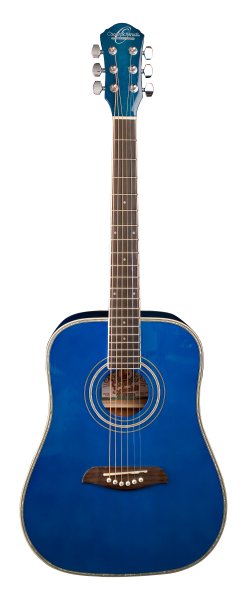 Oscar Schmidt OG1TBL-A 3/4 Size Dreadnought Acoustic Guitar. Trans Blue