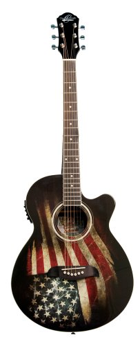 Oscar Schmidt OG10CEFLAG-A-O Folk Cutaway Acoustic Electric Guitar. USA Flag Finish