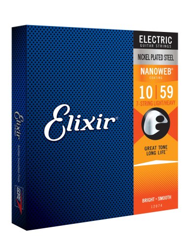 Elixir 12074 Nickel Plated Steel (7 String) Electric Guitar Strings with NANOWEB. Light Heavy 10-59