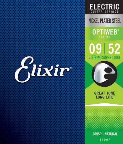Elixir 19007 Nickel Plated Steel (7 String) Electric Guitar Strings with OPTIWEB. Super Light 9-52