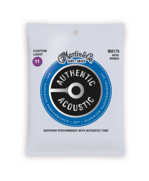 Martin MA175 Authentic Acoustic SP 80/20 Custom Light Guitar Strings. 11-52