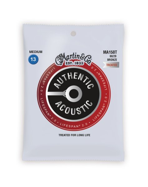Martin MA150T Authentic Acoustic Lifespan 80/20 Bronze Medium Guitar Strings. 13-56