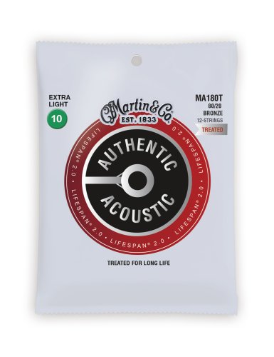Martin MA180T Authentic Acoustic Lifespan 80/20 Bronze Extra Light (12 String) Guitar Strings.