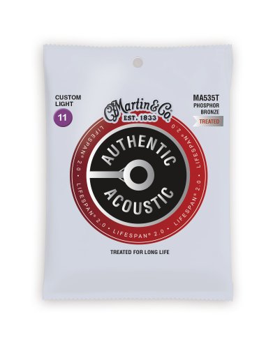Martin MA535T Authentic Acoustic Lifespan 92/8 Phosphor Bronze Custom Light Guitar Strings. 11-52