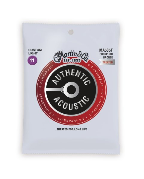 Martin MA535T Authentic Acoustic Lifespan 92/8 Phosphor Bronze Custom Light Guitar Strings. 11-52