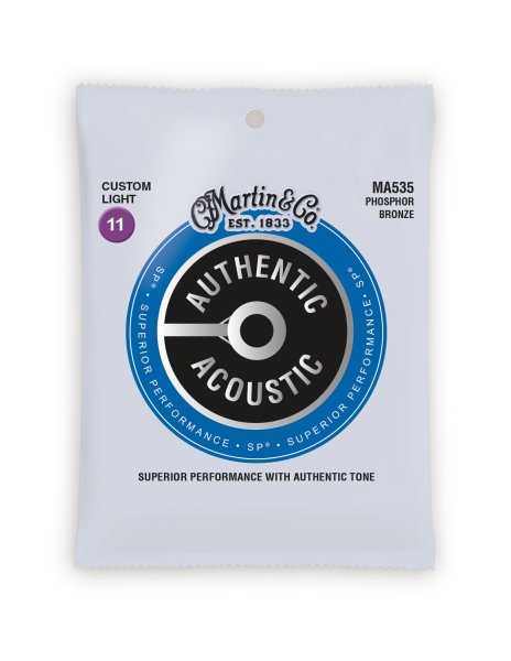 Martin MA535 Authentic Acoustic SP 92/8 Phosphor Bronze Custom Light Guitar Strings. 11-54