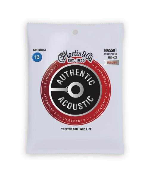 Martin MA550T Authentic Acoustic Lifespan 92/8 Phosphor Bronze Medium Guitar Strings. 13-56