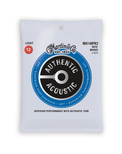 Martin MA140 Authentic Acoustic SP 80/20 Bronze Light Guitar Strings. 12-54 (3 Pack)