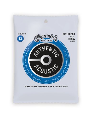 Martin MA150 Authentic Acoustic SP 80/20 Bronze Medium Guitar Strings. 13-56 (3 Pack)