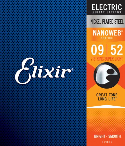 Elixir 12007 Nickel Plated Steel (7 String) Electric Guitar Strings with NANOWEB. Super Light 9-52