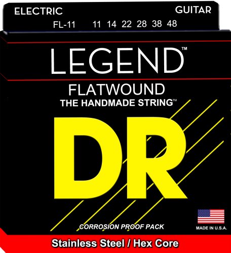DR Strings FL-11 Legend Polished Flatwound Electric Guitar Strings. 11-48