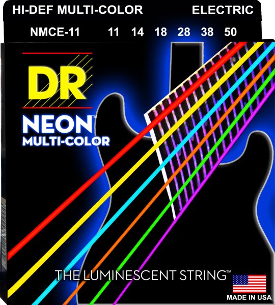 DR Strings NMCE-11 Hi-Def Neon Electric Guitar Strings. Multi-Color 11-50