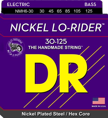DR Strings NMH6-30 Lo-Rider Nickel Plated Bass Strings (6 String). 30-125