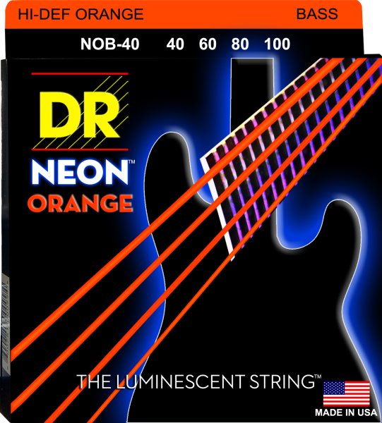 DR Strings NOB-40 Hi-Def Neon Bass Strings. Orange 40-100