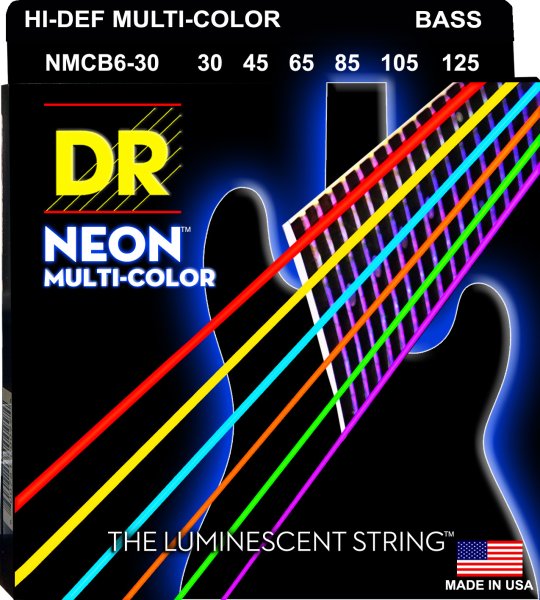 DR Strings NMCB6-30 Hi-Def Neon Bass Strings (5 String). Multi-Color 30-125