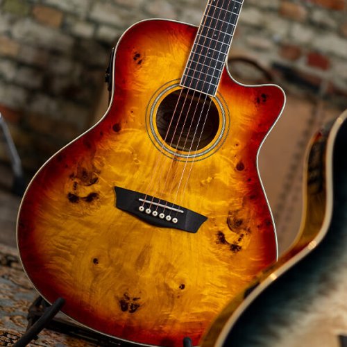 Washburn DFBACEA Deep Forest Burl Grand Auditorium Acoustic Electric Guitar. Amber Fade