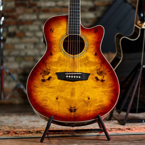 Washburn DFBACEA Deep Forest Burl Grand Auditorium Acoustic Electric Guitar. Amber Fade