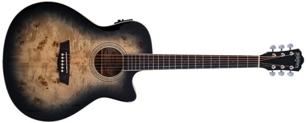 Washburn DFBACEB Deep Forest Burl Grand Auditorium Acoustic Electric Guitar. Black Fade