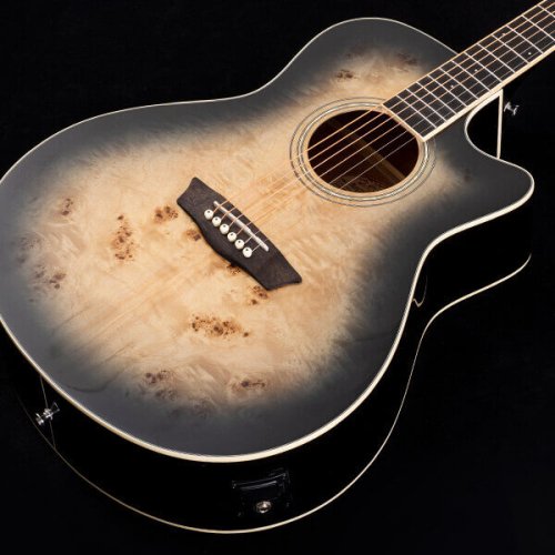 Washburn DFBACEB Deep Forest Burl Grand Auditorium Acoustic Electric Guitar. Black Fade