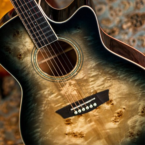 Washburn DFBACEB Deep Forest Burl Grand Auditorium Acoustic Electric Guitar. Black Fade