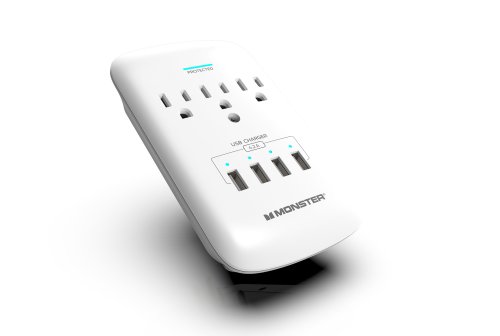 Monster ME-5015W 3 Outlet Wall Tap Surge Protector. White
