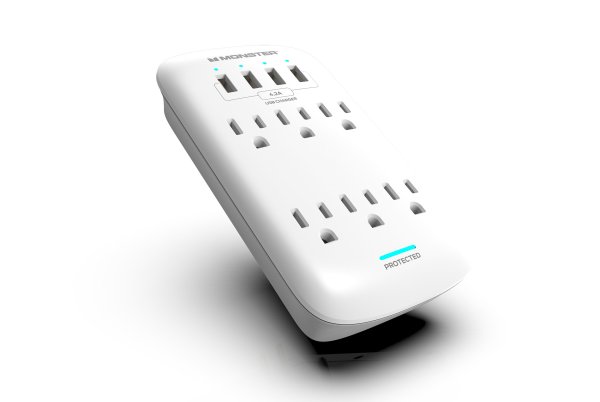 Monster ME-5016W 6 Outlet Wall Tap Surge Protector. White