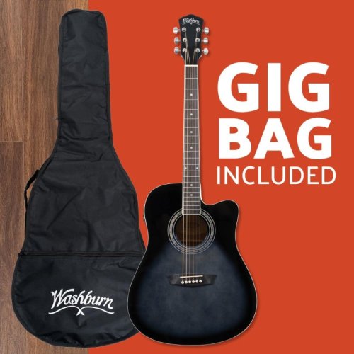 Washburn WA90CETBBPACK Learn & Play Pack Acoustic Electric Guitar Bundle. Transparent Black Burst