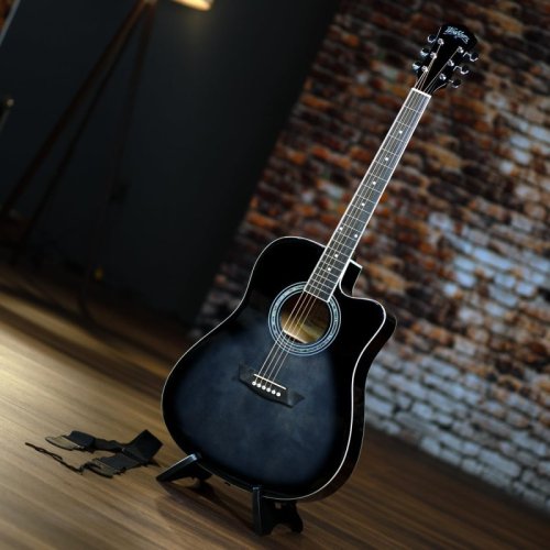 Washburn WA90CETBBPACK Learn & Play Pack Acoustic Electric Guitar Bundle. Transparent Black Burst