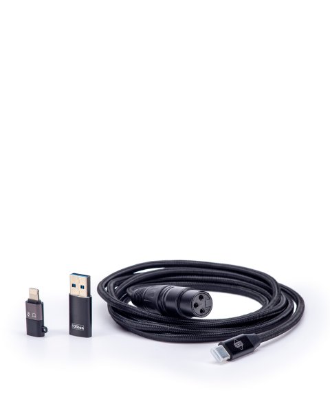 Sontronics XLR to USB-C Type Cable with Smartphone and USB-A Type Connectors. Black