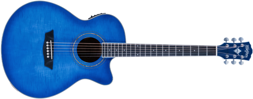 Washburn EA15 Festival Series Mini Jumbo Cutaway Acoustic Electric Guitar. Flame Transparent Blue