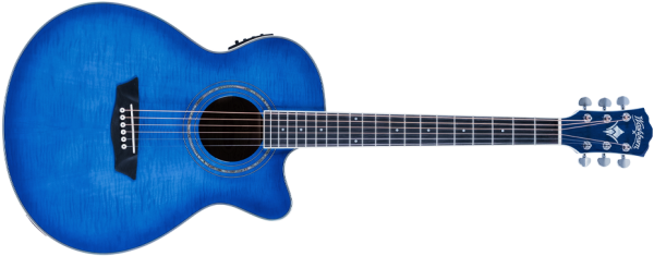 Washburn EA15 Festival Series Mini Jumbo Cutaway Acoustic Electric Guitar. Flame Transparent Blue