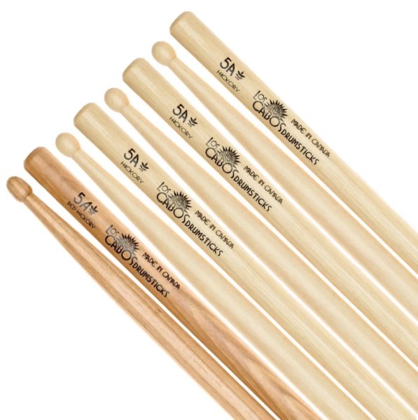 Los Cabos Drumsticks LCD5A4PACK 5A Hickory 4 Pack. 3 White, 1 Red