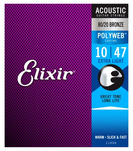 Elixir 11000 80/20 Bronze Acoustic Guitar Strings with POLYWEB. Extra Light 10-47