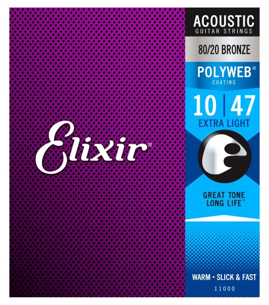 Elixir 11000 80/20 Bronze Acoustic Guitar Strings with POLYWEB. Extra Light 10-47