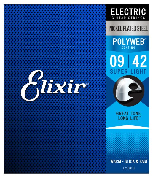 Elixir 12000 Nickel Plated Steel Electric Guitar Strings with POLYWEB. Super Light 11-49