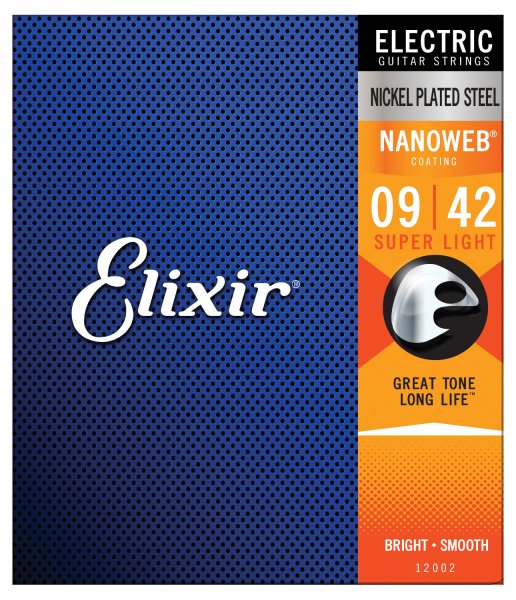Elixir 12002 Nickel Plated Steel Electric Guitar Strings with NANOWEB. Super Light 9-42