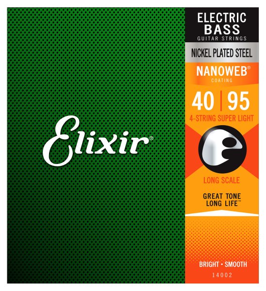 Elixir 14002 Nickel Plated Steel (4 String) Bass Strings with NANOWEB. Long Scale Super Light 40-95