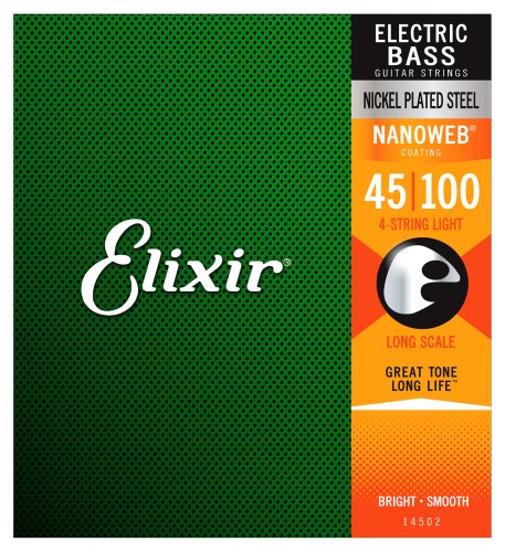 Elixir 14052 Nickel Plated Steel (4 String) Bass Strings with NANOWEB. Long Scale Light 45-100