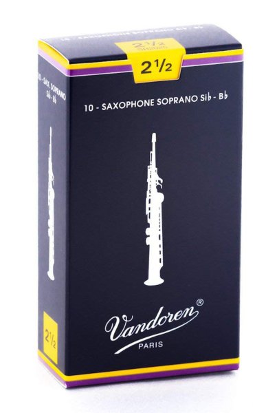 Vandoren SR2025 Soprano Saxophone Traditional Reeds Strength #2.5. (Box of 10)