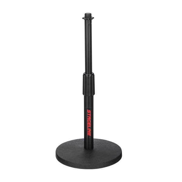 Stageline DS70BK Desktop Microphone Stand – Round Base, Adjustable Height 8.75″–13″, Heavy-Duty Metal Construction, Compact Design – Black